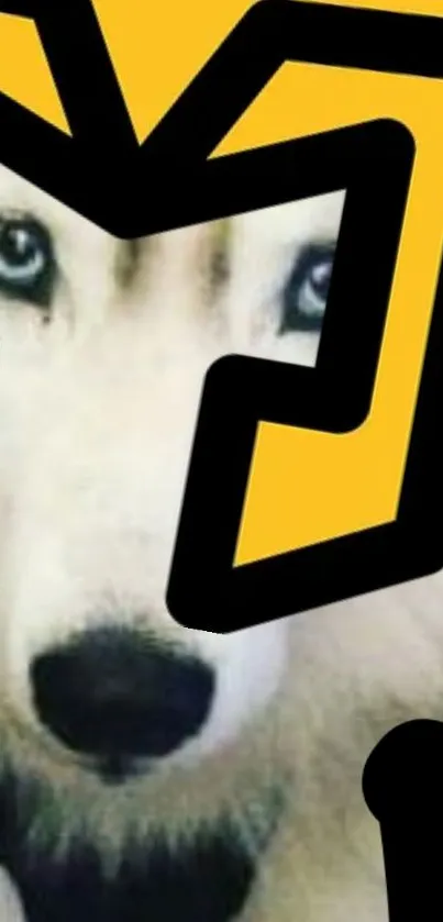 Bold yellow husky art wallpaper with abstract design.