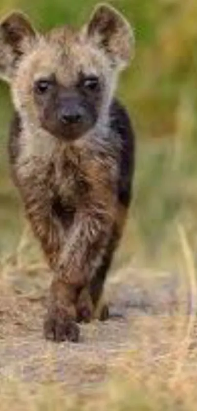 Hyena walking in the wild, close-up view.