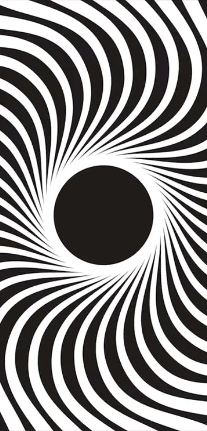 Black and white spiral optical illusion with central circle.