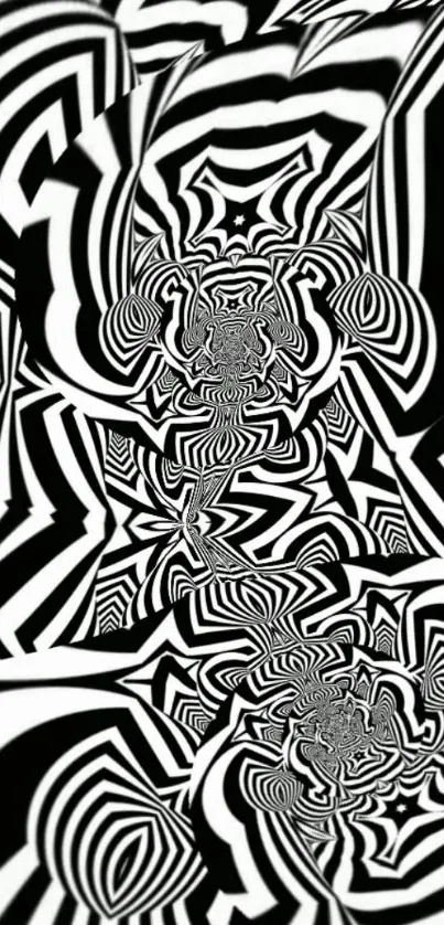 Black and white hypnotic pattern mobile wallpaper with surreal designs.