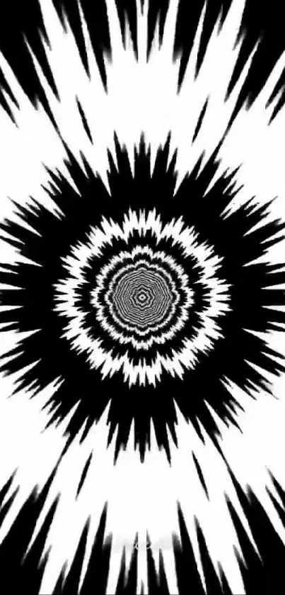 Hypnotic black and white swirl mobile wallpaper with bold spiral pattern.