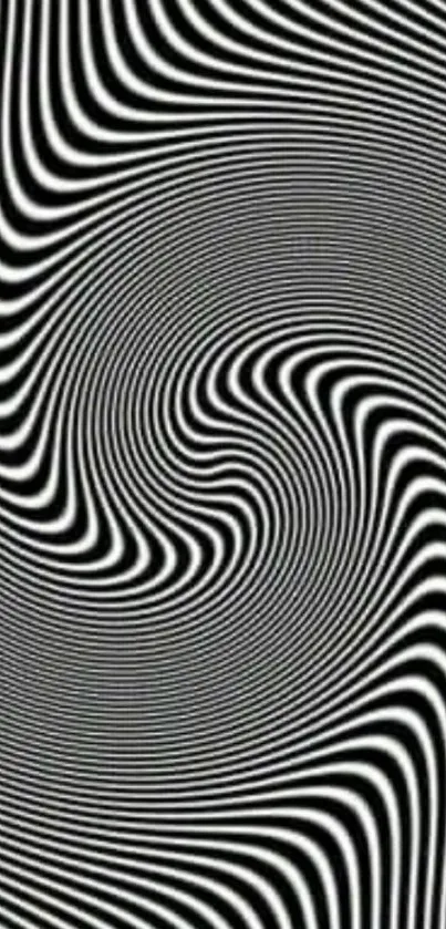 Black and white hypnotic swirl pattern wallpaper.