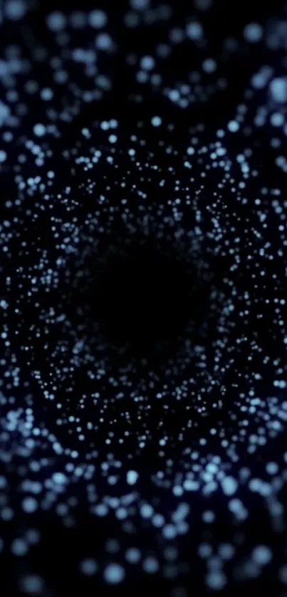 Mesmerizing dark blue galaxy swirl wallpaper with dots.