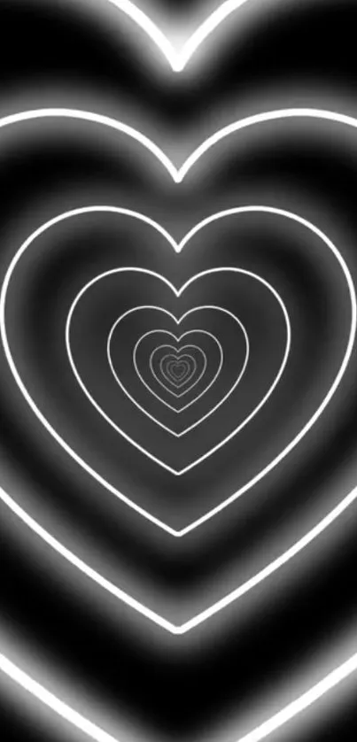 Hypnotic black and white heart pattern wallpaper for mobile devices.