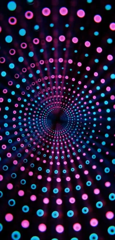 Vibrant neon circles spiral into infinity on a black background.