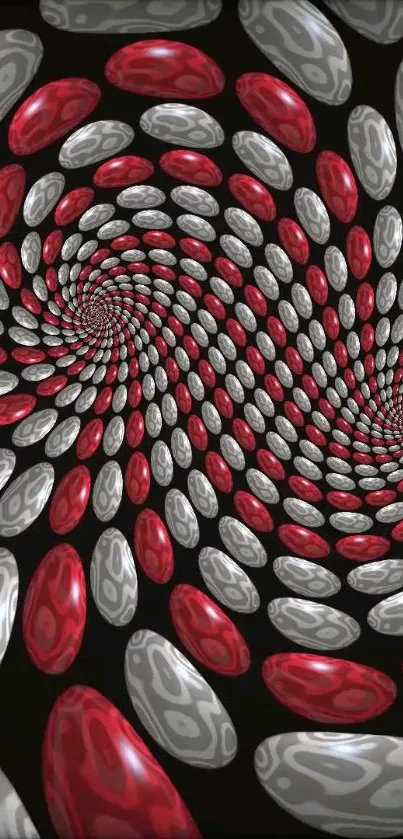 Hypnotic red and gray spiral wallpaper image.