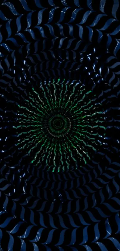 Dark spiral mobile wallpaper with green center pattern.