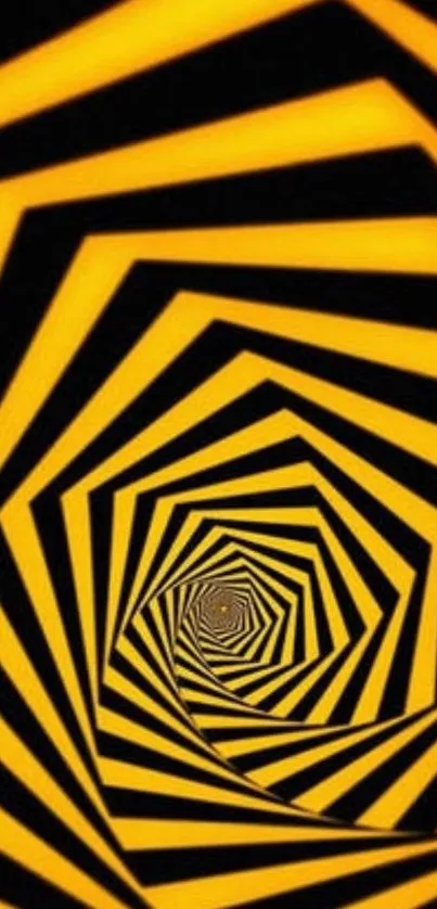 Hypnotic black and orange spiral pattern wallpaper.
