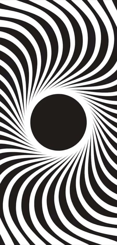 Black and white spiral optical illusion wallpaper for mobile phone.