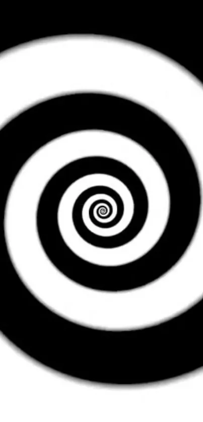 Hypnotic black and white spiral wallpaper design for mobile phones.