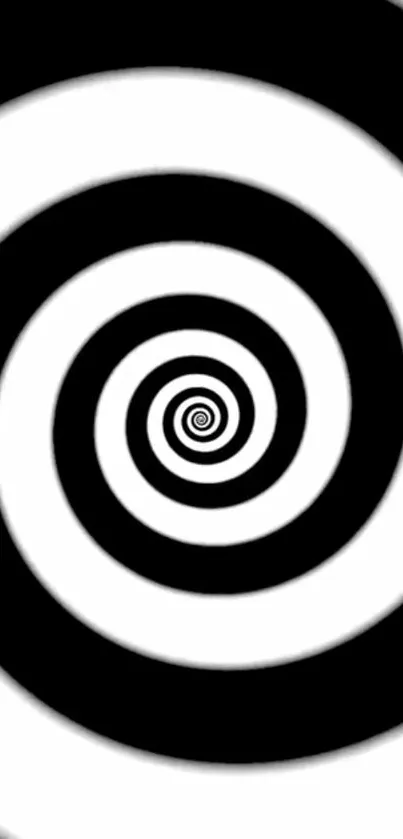 Black and white hypnotic spiral wallpaper with concentric circles.