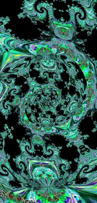 Hypnotic green and black fractal mobile wallpaper.