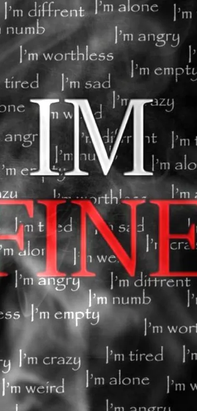 Emotional wallpaper with 'I'm Fine' text on a black background.