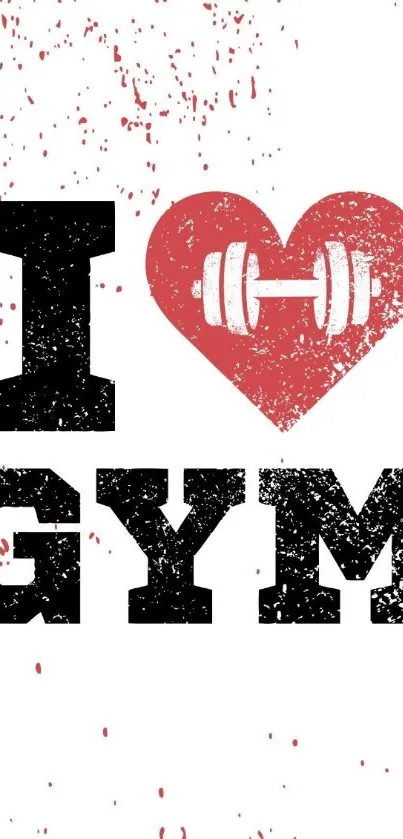 I Love Gym mobile wallpaper with heart and dumbbell design.