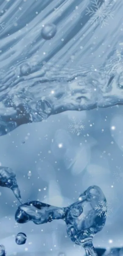 Ice blue abstract wallpaper with snowflakes and waves.