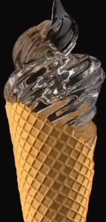 Glossy ice cream cone art on a sleek black background.