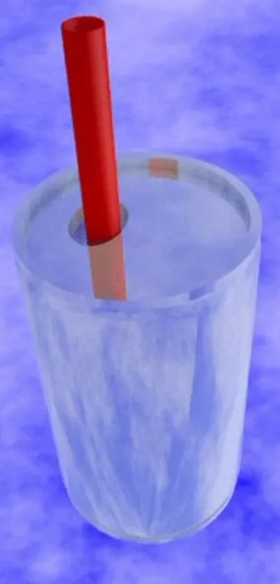 A refreshing ice drink with a red straw on a blue background.