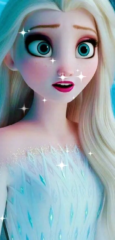 Enchanted ice queen in animation with cool blue tones.