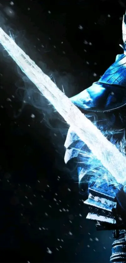 High-definition wallpaper of ice warrior with blue and black contrast.