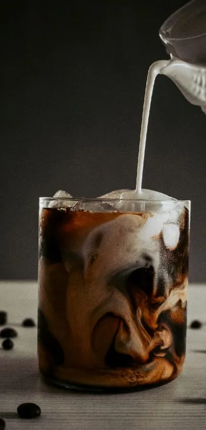 Creamy iced coffee with coffee beans aesthetic wallpaper.