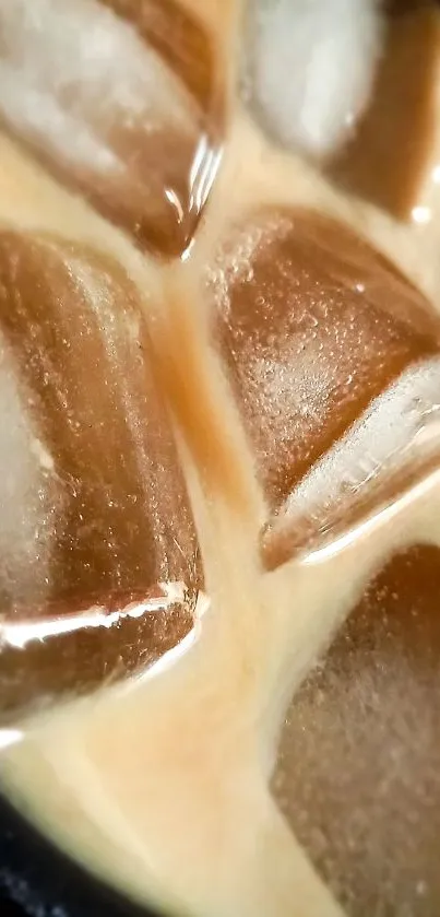 Chilled coffee with ice cubes in a soothing brown tone.