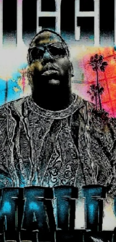 Artistic tribute to a hip-hop icon with vibrant colors.
