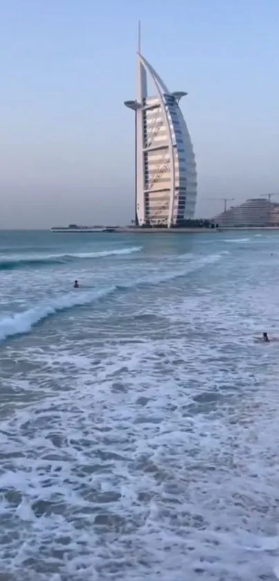 Dubai beach and Burj Al Arab as mobile wallpaper.