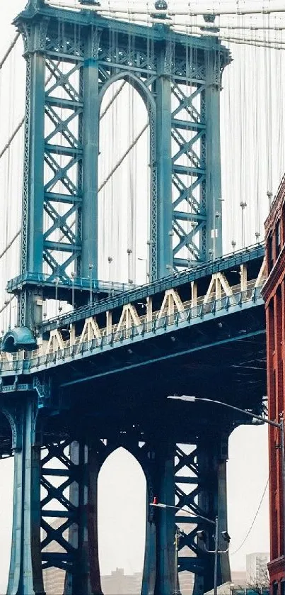 A beautifully captured view of an iconic blue-gray steel bridge in an urban setting.