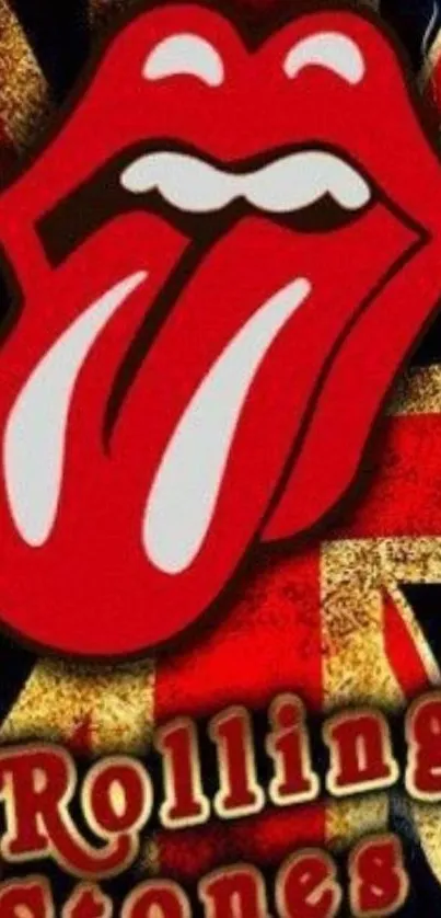 Iconic lips and flag mobile wallpaper design.