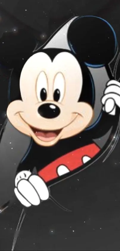 Iconic mouse character peeking from a cosmic-themed mobile wallpaper.