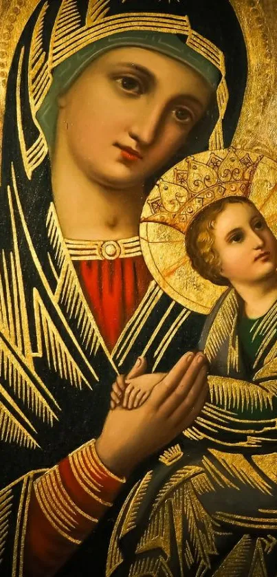 Iconic religious art with gold accents.