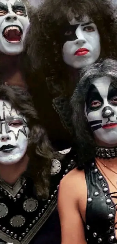 Iconic rock band with face paint and elaborate costumes.