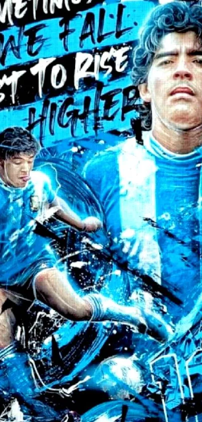 Artistic blue soccer player mobile wallpaper.