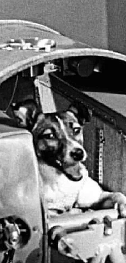 Laika, the first space dog, in her spacecraft.