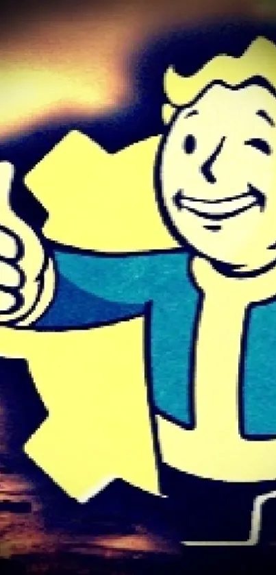 Cartoon character with thumbs up in vibrant colors.