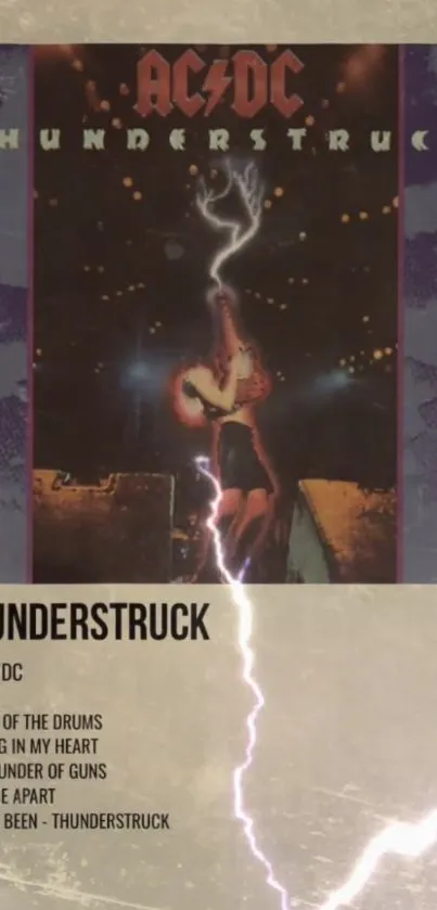 Thunderstruck poster wallpaper featuring ACDC with lightning effects.