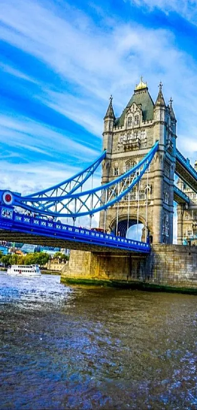 Mobile wallpaper of Tower Bridge, London with vibrant blue skies.