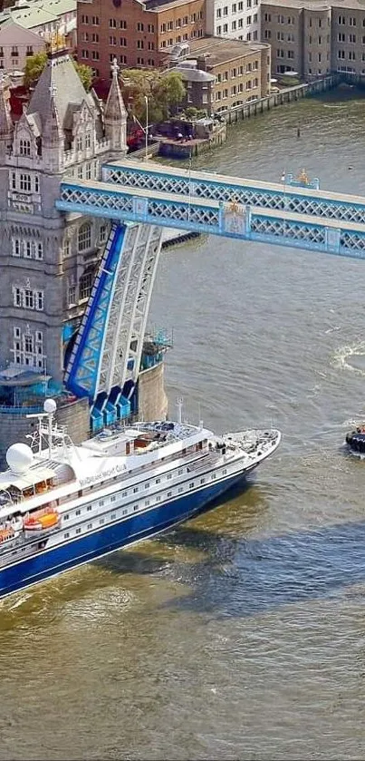 Tower Bridge in London with sailboat passing through.