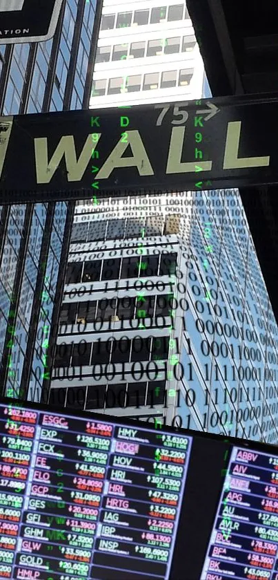 Wall Street sign with skyscrapers in the background.