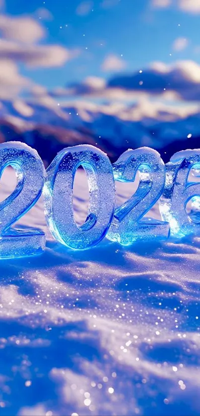 Icy '2026' in snowy winter landscape.