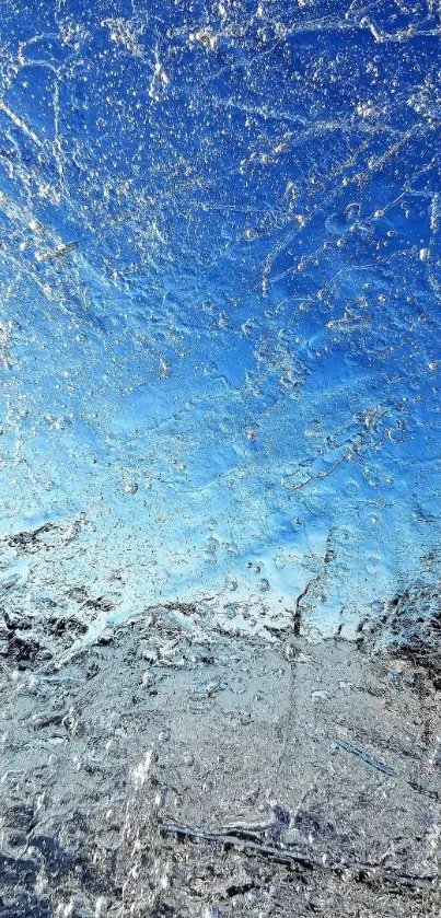 Abstract ice texture with blue sky background.