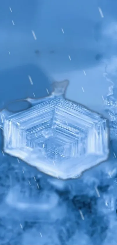 Close-up of an icy blue snowflake crystal wallpaper.