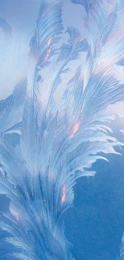 Icy blue feather design mobile wallpaper.