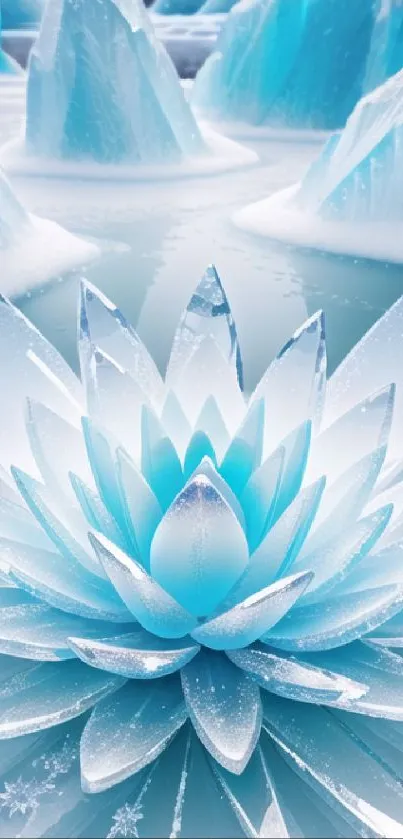 Icy blue lotus with glacial background for phone wallpaper.