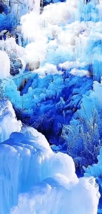 Beautiful icy blue winter scene wallpaper.