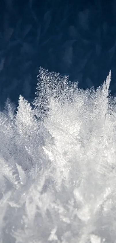 Icy crystal wallpaper with blue hues and intricate frost patterns.