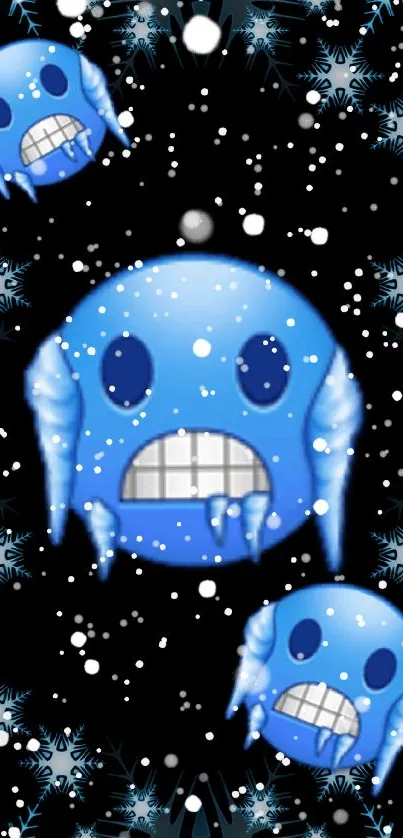 Icy emojis with frosty accents in a winter-themed wallpaper.