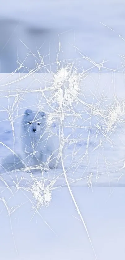 Artistic wallpaper of a white fox in winter ice crystals.