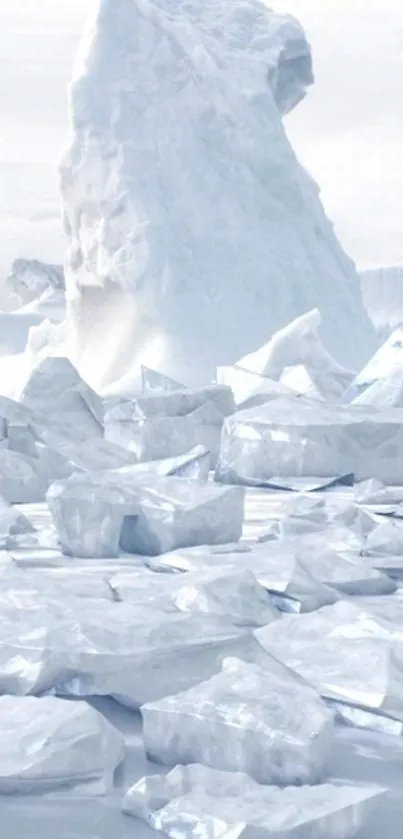 Serene icy landscape with cracked ice formations.