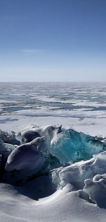 Serene icy ocean horizon with clear skies.